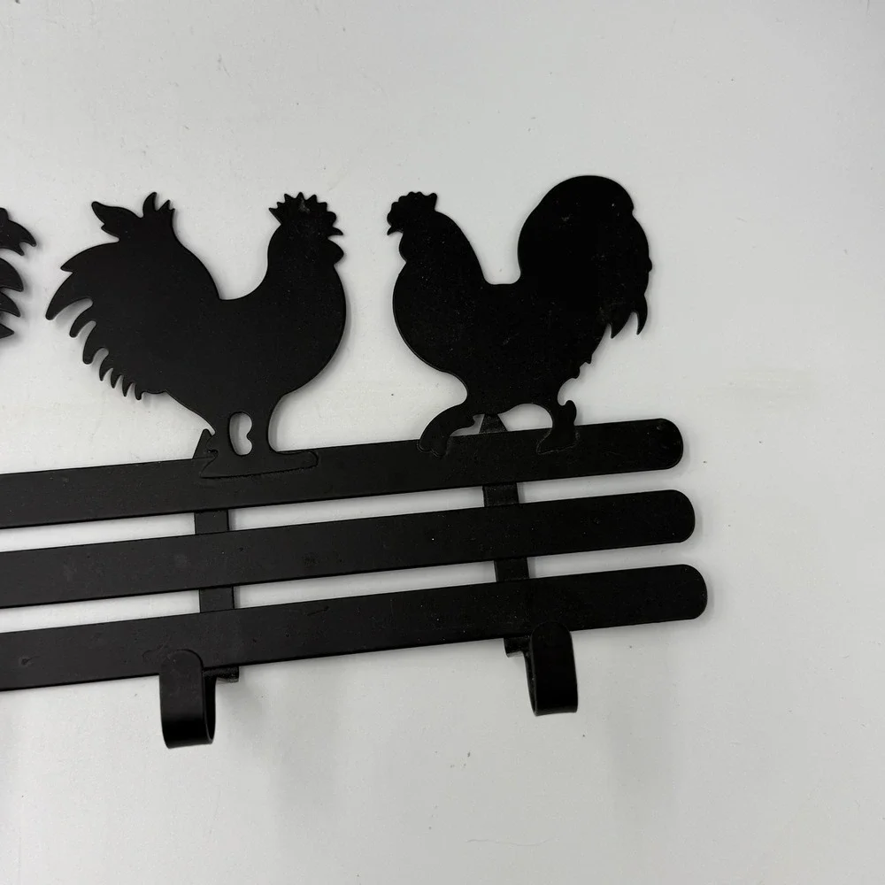 Unbranded Rooster Wall Hook Rack Home Black Metal Farmhouse Decor 4 Hooks